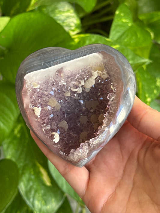 Sugar Rainbow Amethyst Heart With Calcite