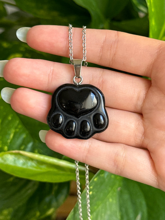 Obsidian Paw Necklace