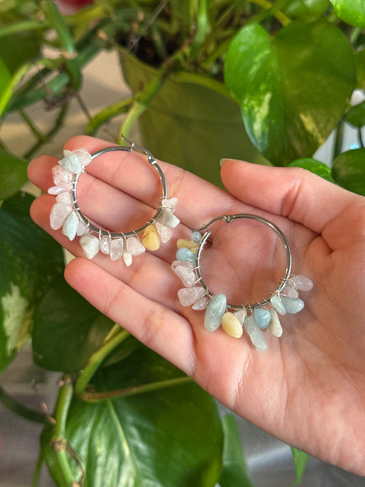 Morganite & Aquamarine Hoop Earrings