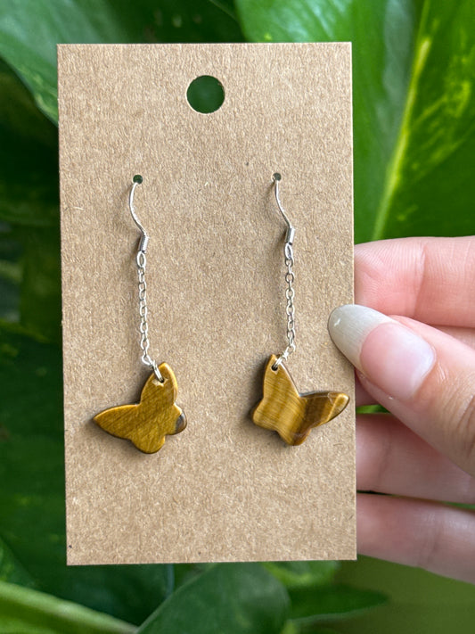 Tigers Eye Dangly Butterfly Earrings