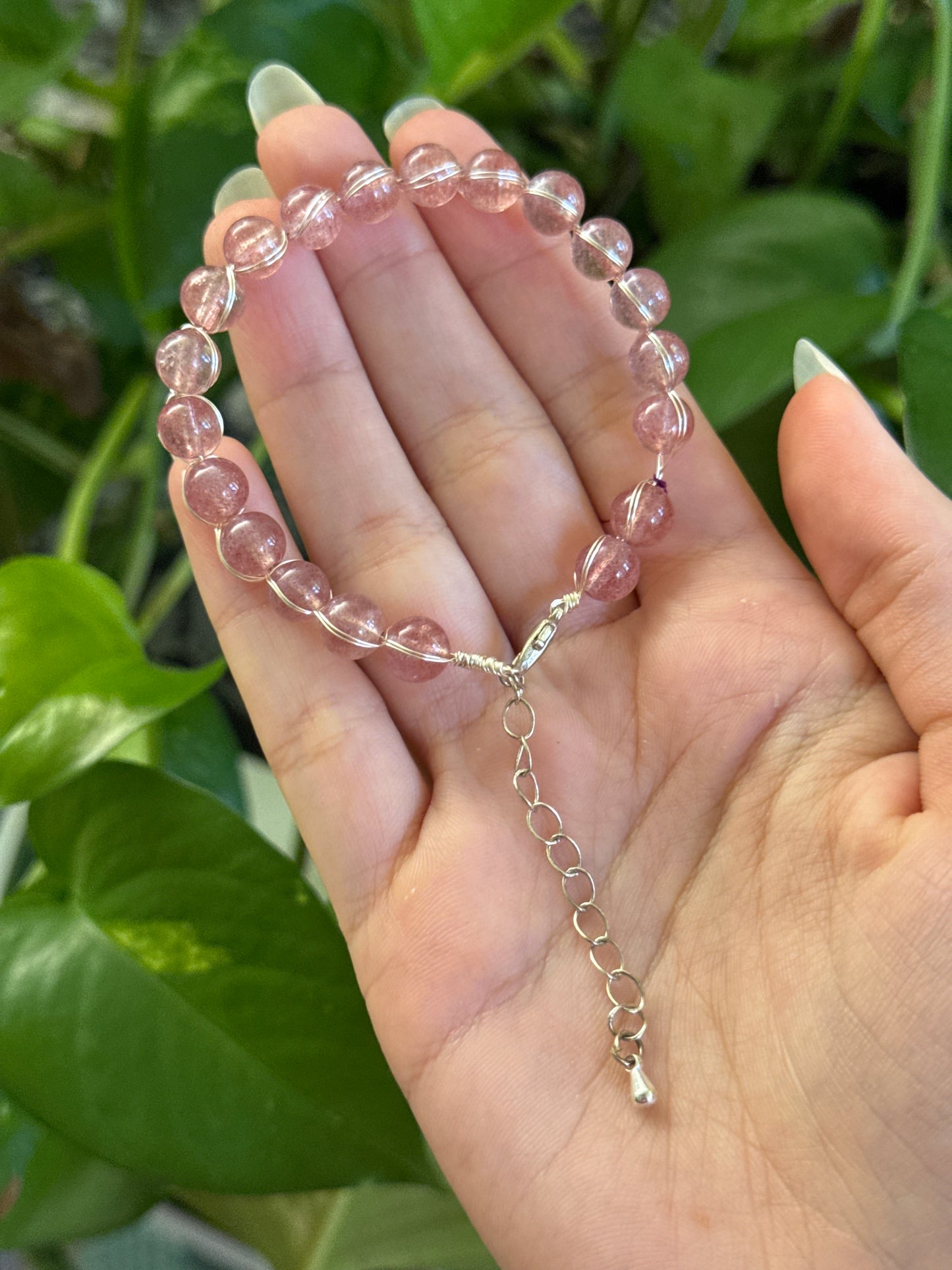 Strawberry Quartz Wire Wrap Bracelet