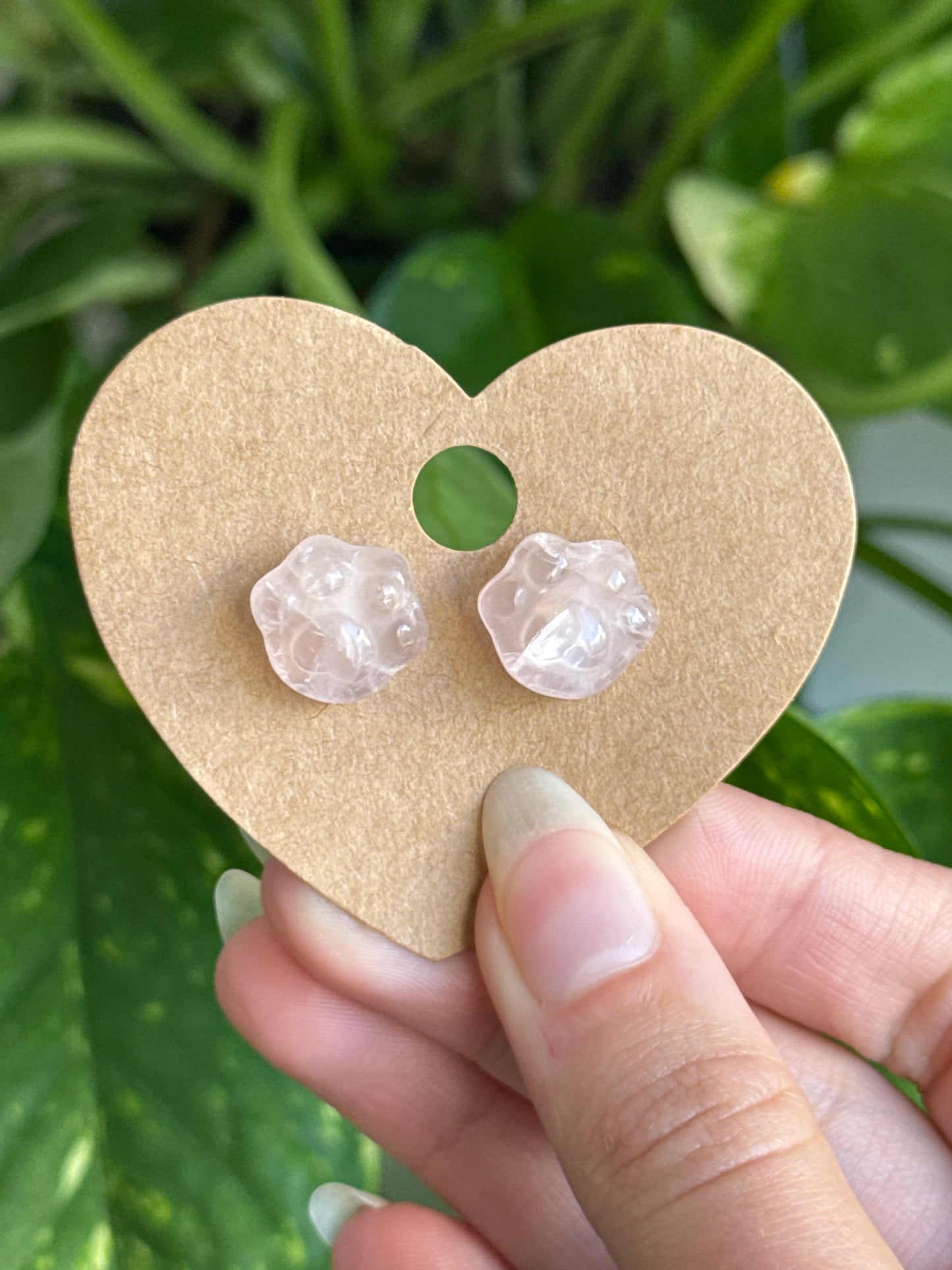 Rose Quartz Paw Stud Earrings