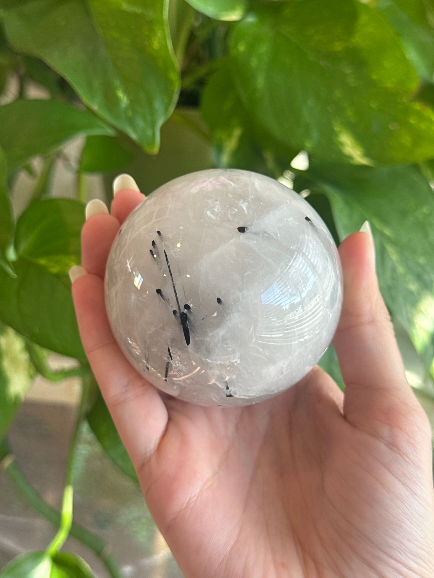 Clear Quartz with Black Tourmaline Inclusions Sphere