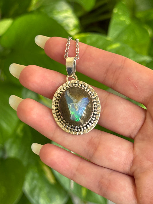 High Grade Flashy Cantera Opal 925 Sterling Silver Necklace