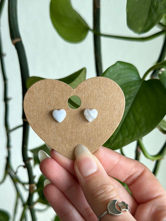 Blue Chalcedony/Blue Lace Agate Heart Earrings