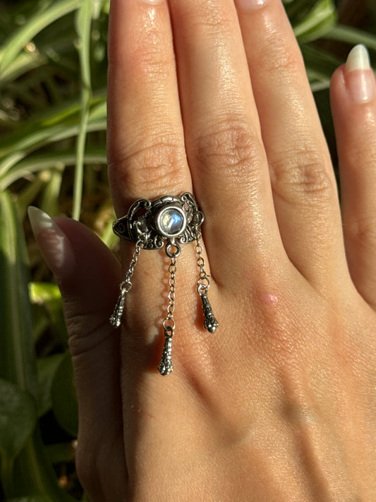 Unique Dangly Moonstone Adjustable Ring