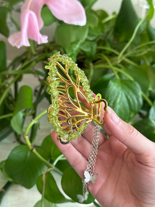 Peridot Gold Butterfly Hair Claw Clip