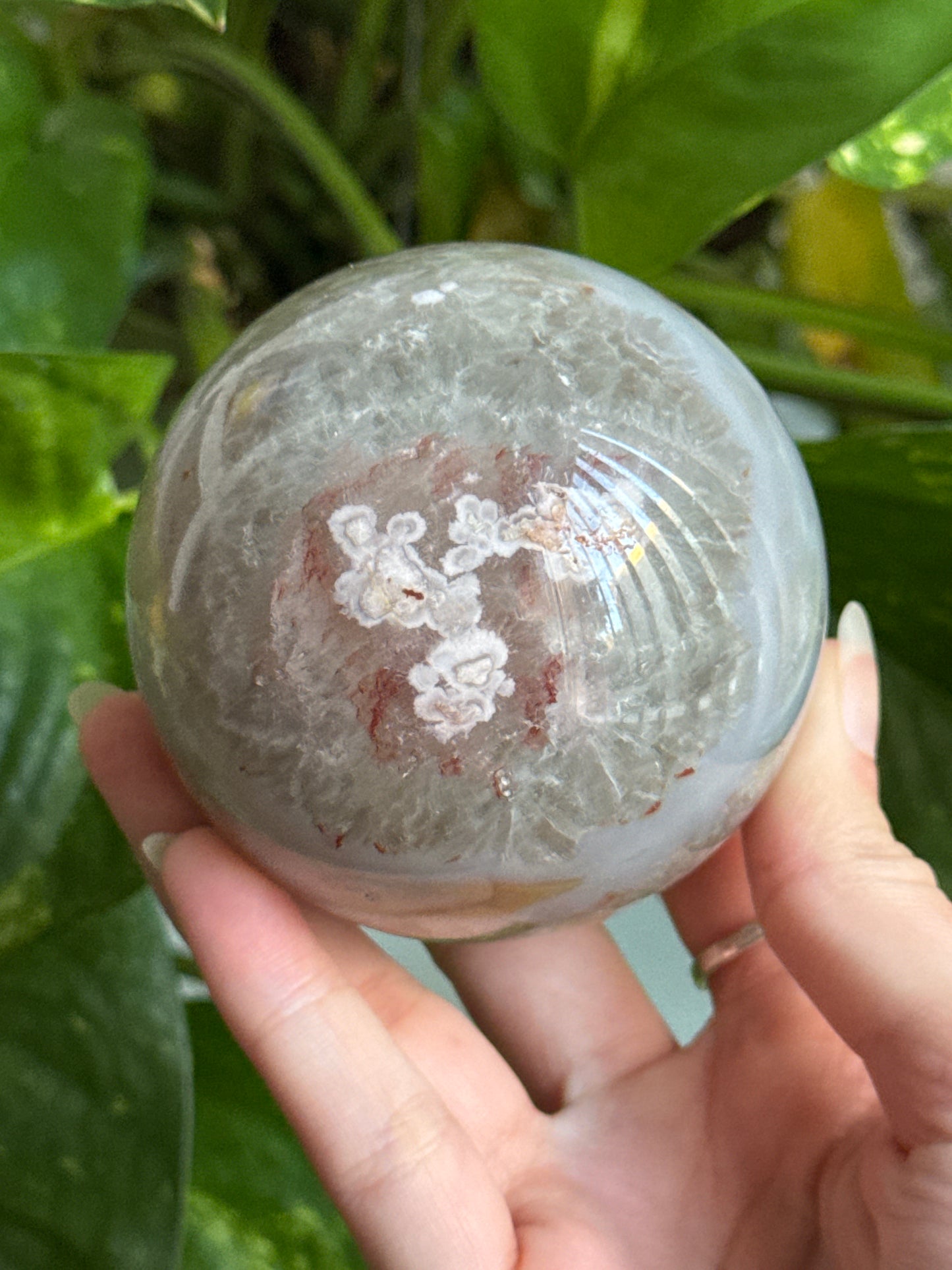 Prasiolite & Flower Agate & Blue Chalcedony Sphere 70mm