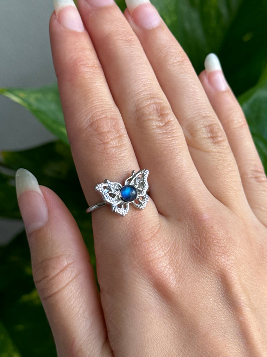 Labradorite Butterfly Adjustable Ring