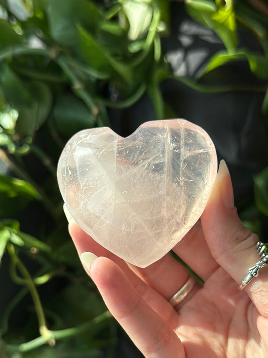 Clear Rose Quartz Heart With Star Flash