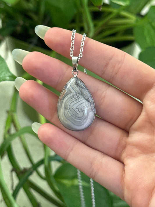 Grey Crazy Lace Tear Drop Necklace