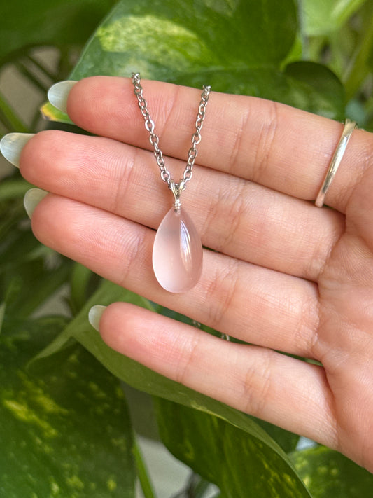 Rose Quartz Teardrop 925 Sterling Silver Necklace