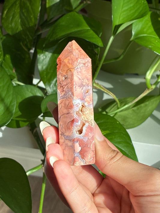 Cotton Candy Agate Tower with Druzy Tip C