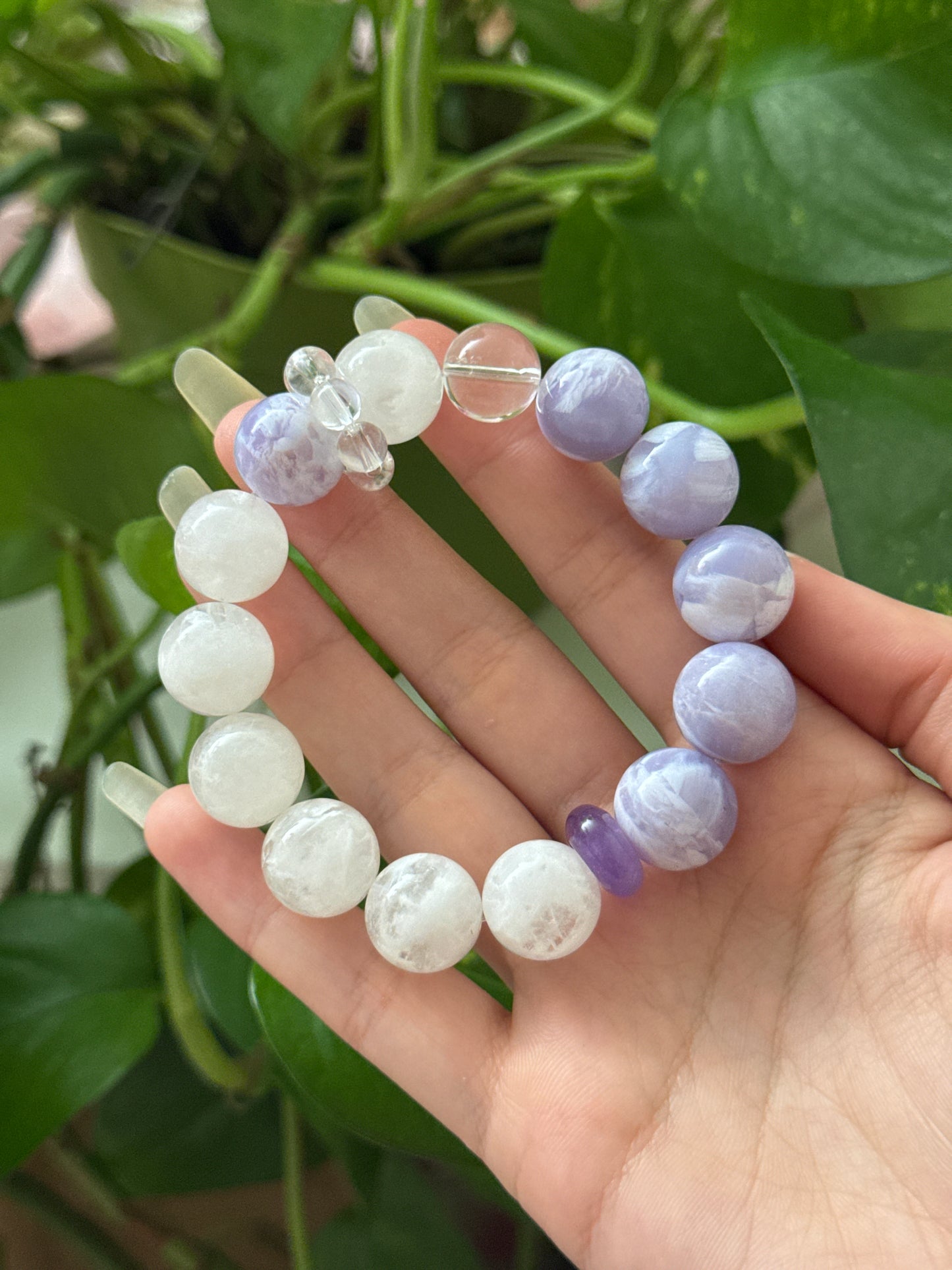 Tiffany Stone & White Garden Quartz & Clear Quartz & Amethyst Statement Bracelet