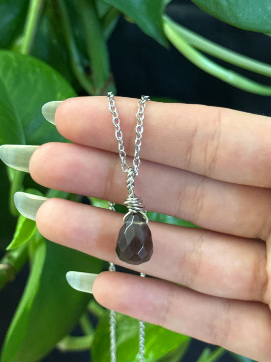 Smoky Quartz Faceted Teardrop Necklace