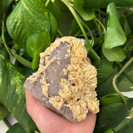 Feathered Calcite on Amethyst Specimen A