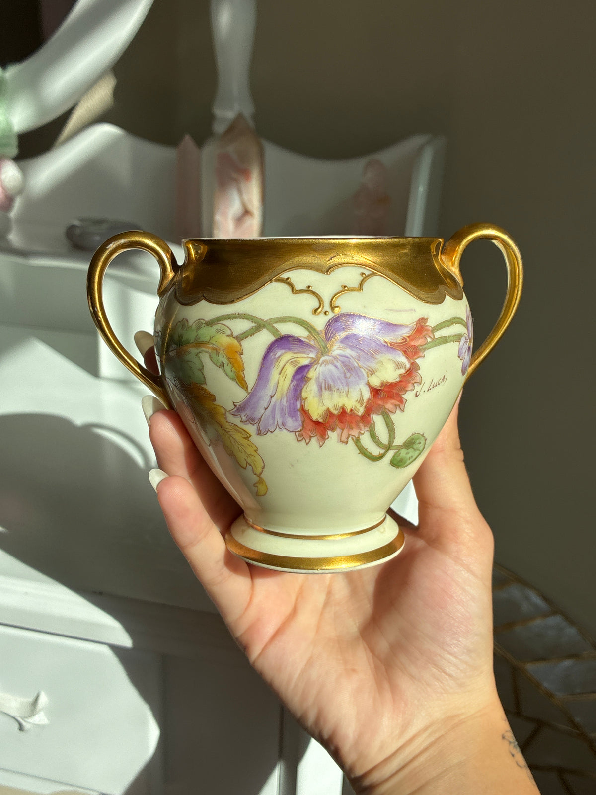 Hand Painted Flower Design Sugar Bowl