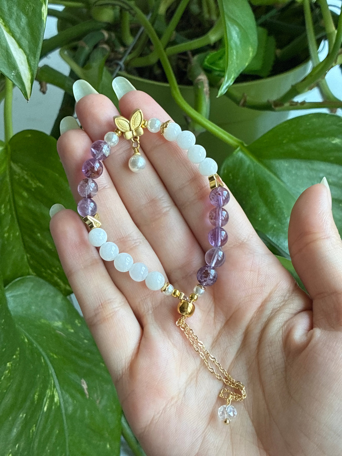Super Seven and Agate Golden Adjustable Butterfly Bracelet
