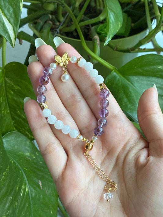 Super Seven and Agate Golden Adjustable Butterfly Bracelet