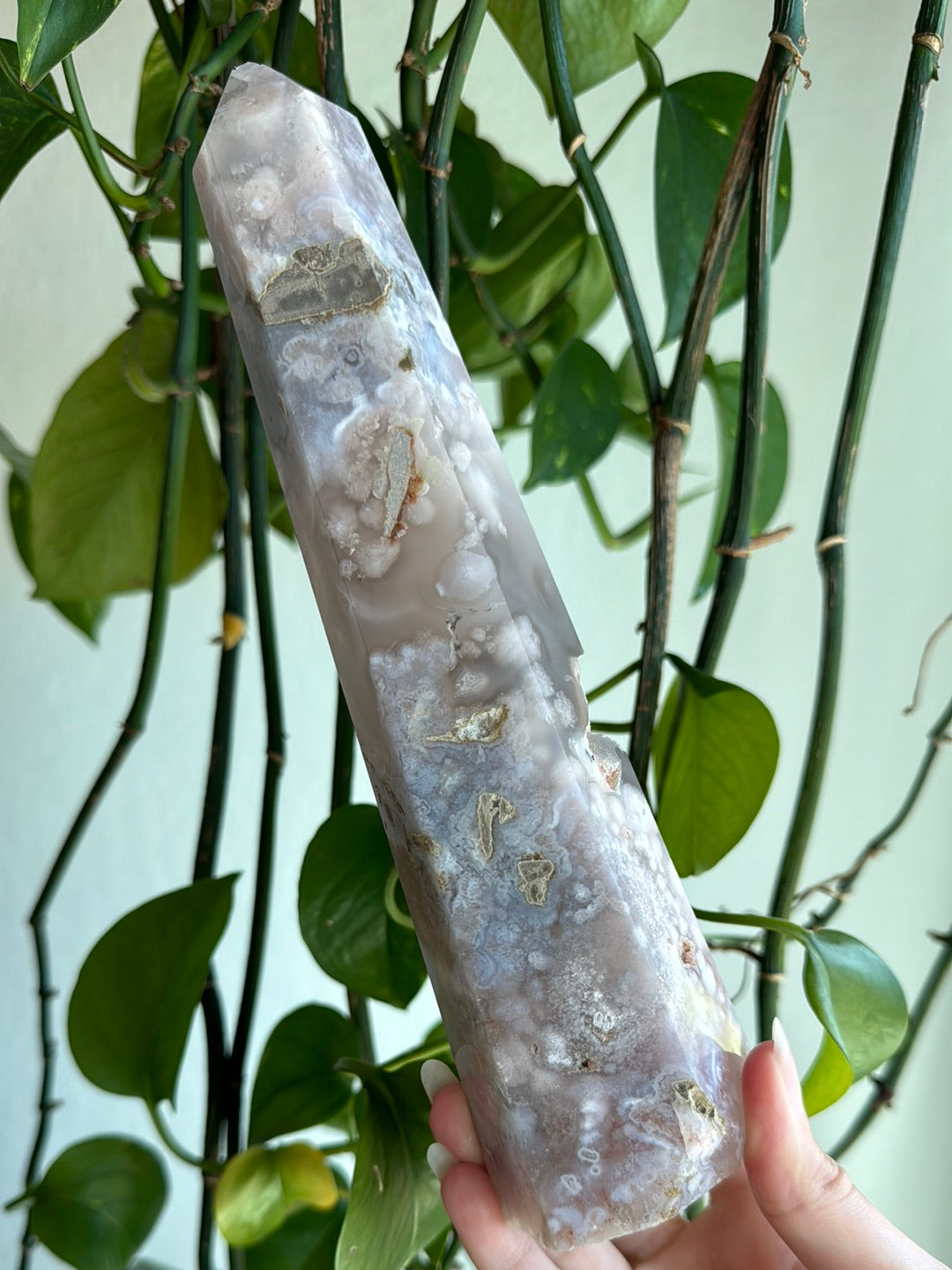 Large Pink Amethyst x Flower Agate Obelisk