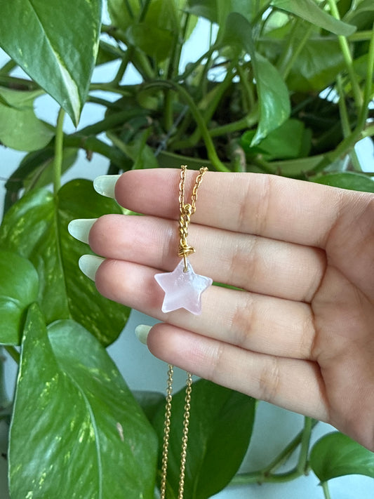 Rose Quartz Star Necklace Wire Wrapped Gold