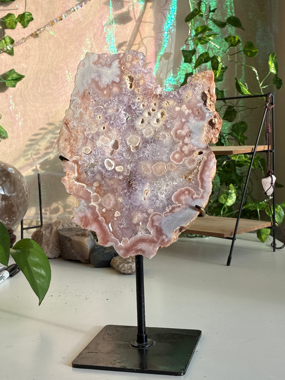 Druzy Pink Amethyst & Flower Agate Statement Piece
