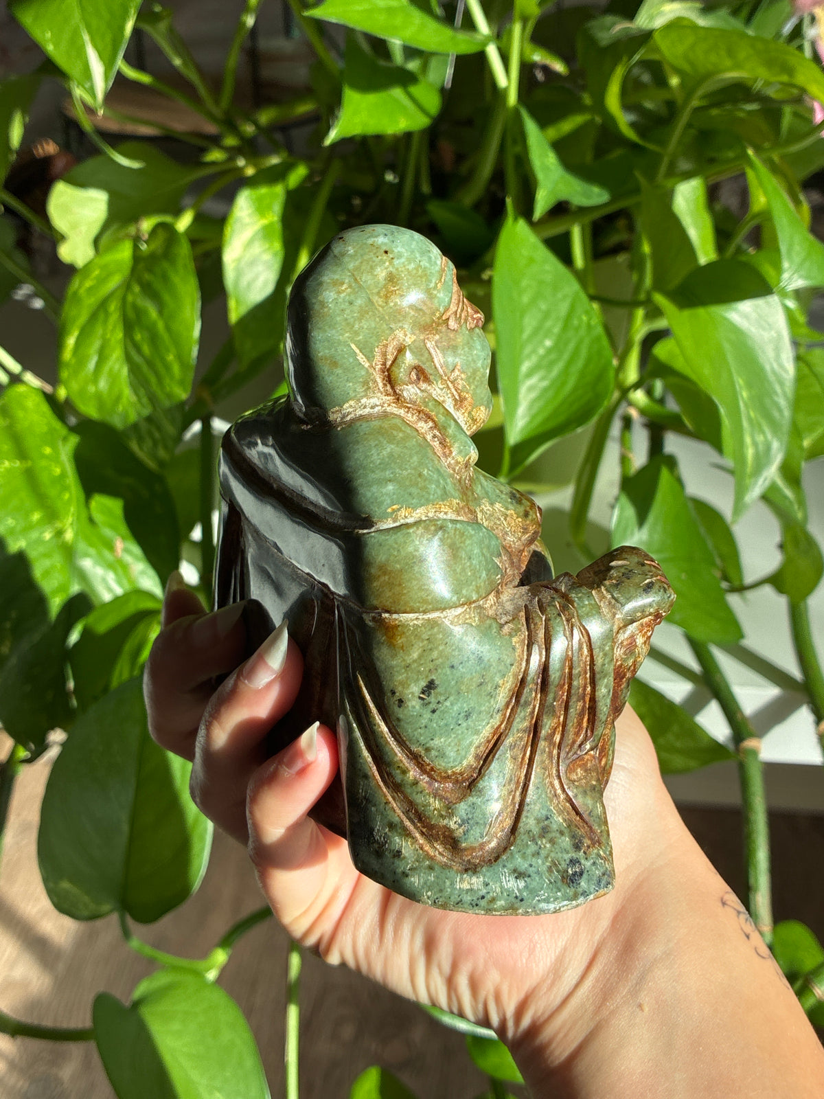 Large Antique Jade Hand Carved Meditating Buddha
