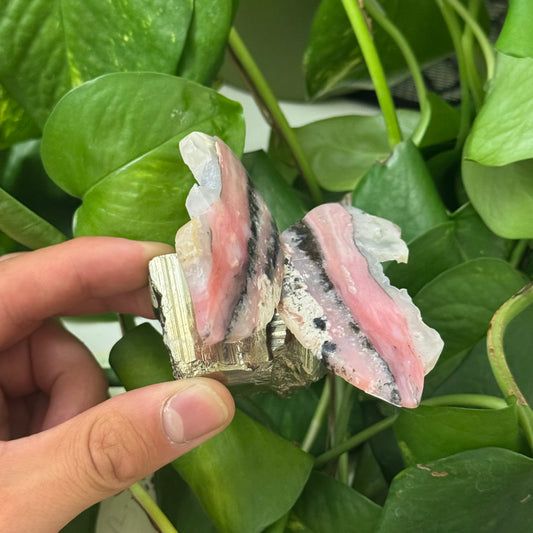 Hand Carved Peruvian Pink Opal Butterfly on Cubic Pyrite C
