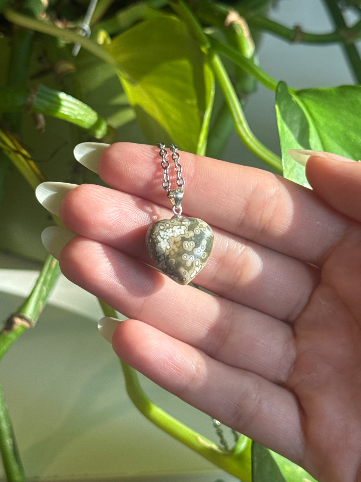 Orbicular Ocean Jasper Heart Necklace