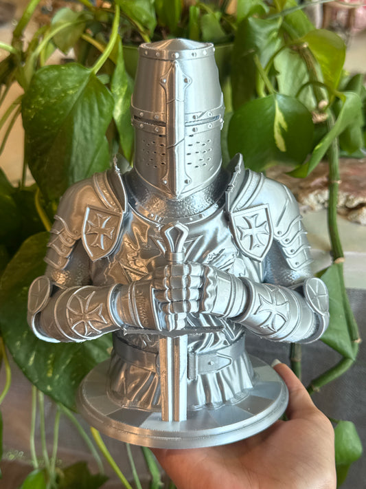 Metallic Silver Knight Statue Bust