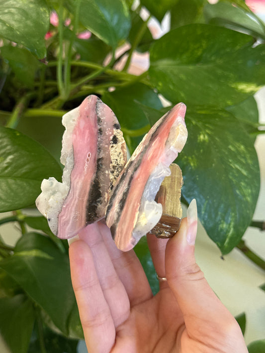 Hand Carved Peruvian Pink Opal Butterfly on Cubic B