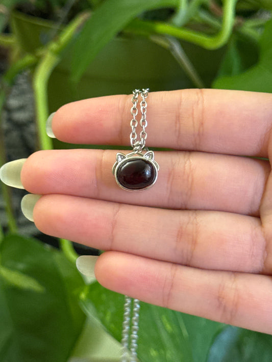 Garnet Cat Necklace