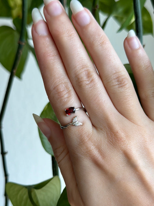 Garnet Mermaid Adjustable Ring