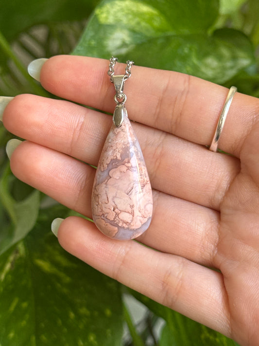 Cotton Candy Agate Teardrop Necklace A