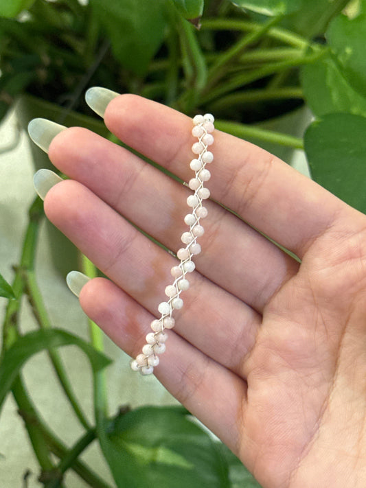 Pink Opal Braided Adjustable Silver Bracelet