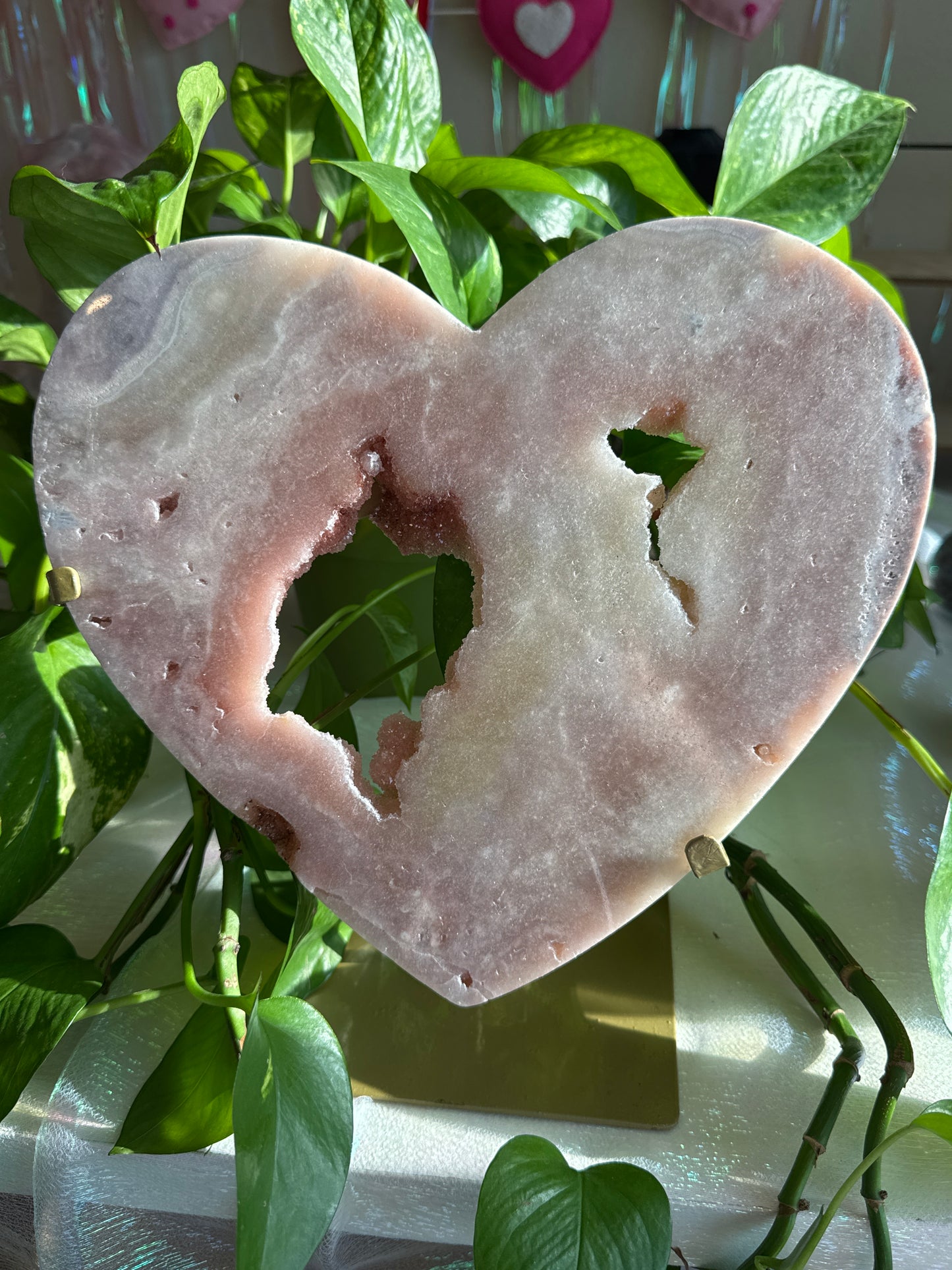 Statement XL Pink Amethyst Portal Druzy Heart on Spinning Stand