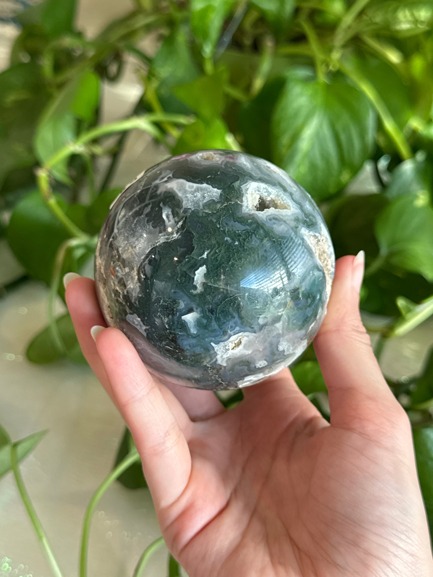 Druzy Moss Agate Sphere