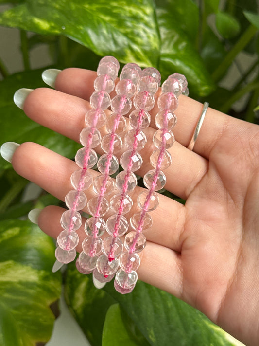 Faceted Ice Rose Quartz Bracelet