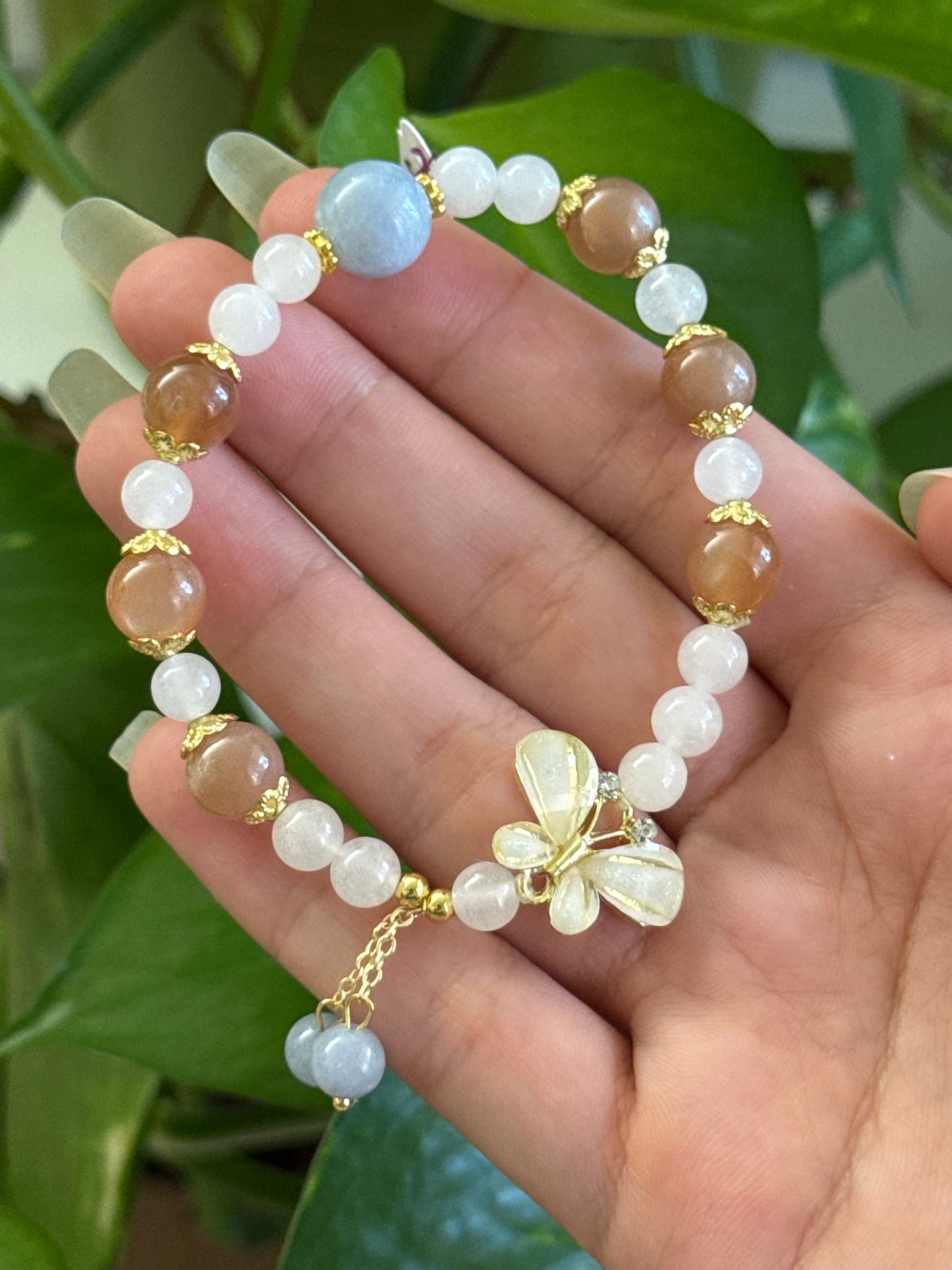 Peach Moonstone & Angelite & Moonstone Bracelet
