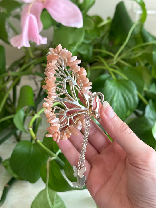 Peach Moonstone Butterfly Hair Claw Clip