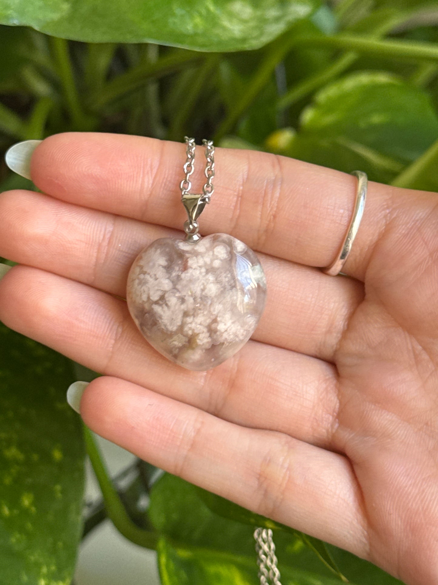 Flower Agate Heart Necklace