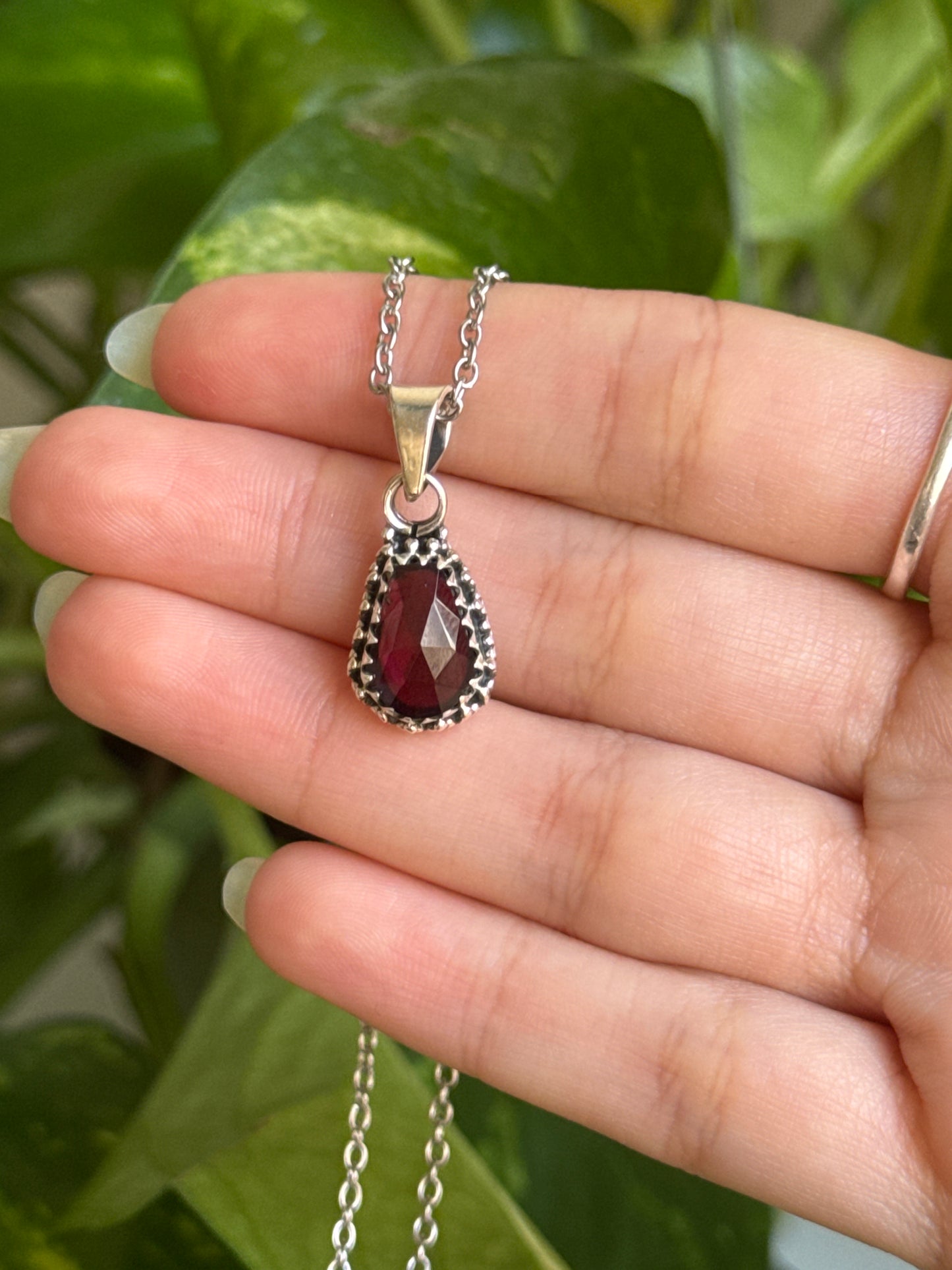 Garnet Faceted 925 Sterling Silver Necklace