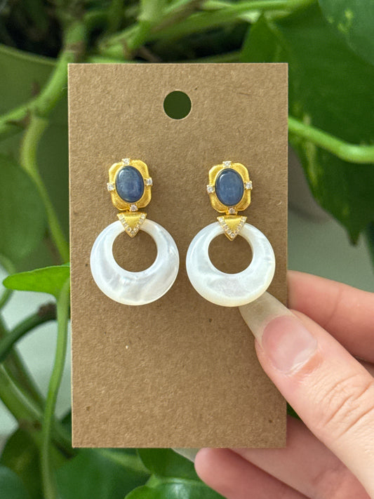 Flashy Kyanite & White Shell 925 Gold Vermeil Hoop Earrings