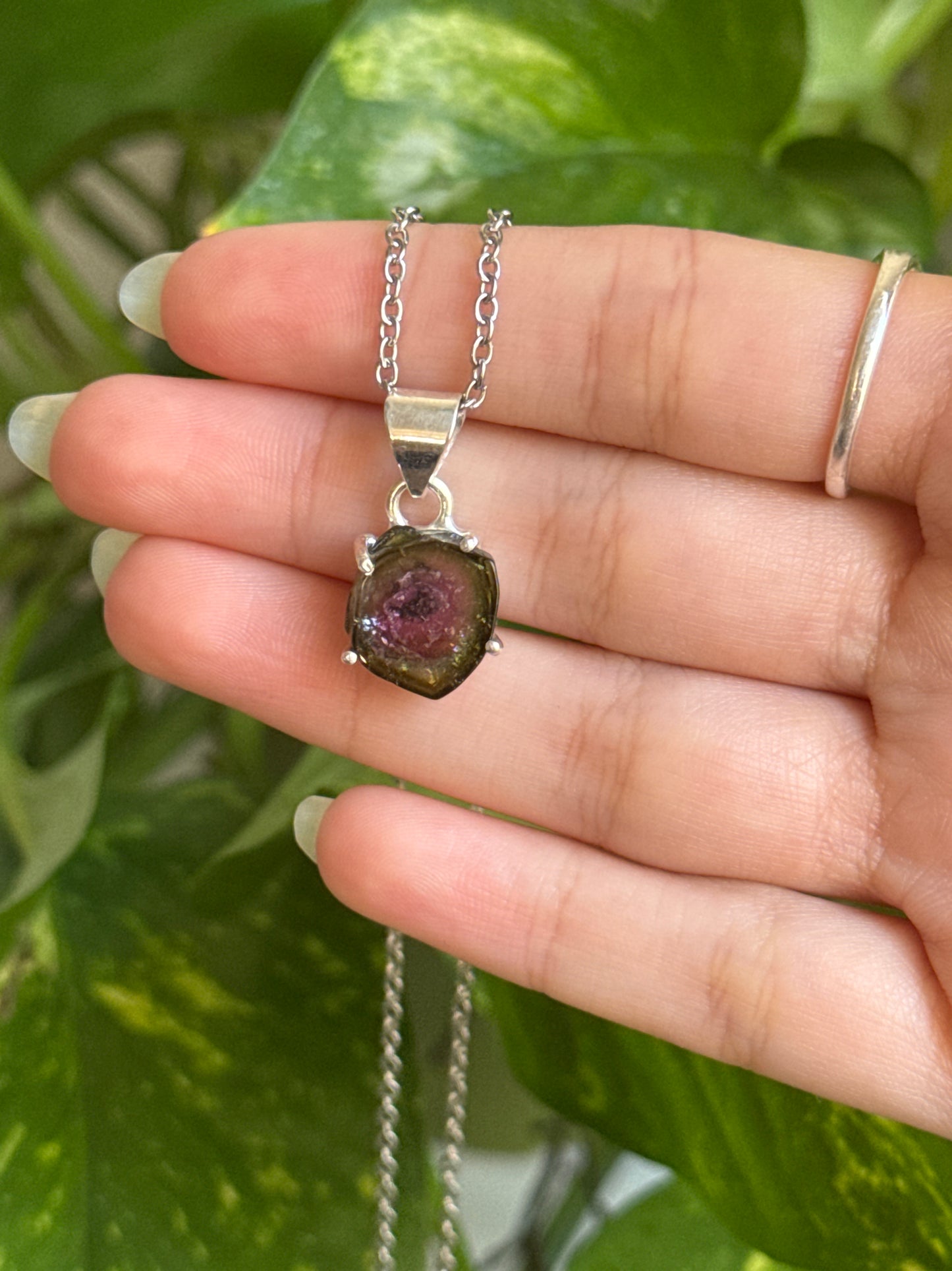 Watermelon Tourmaline 925 Sterling Silver Necklace