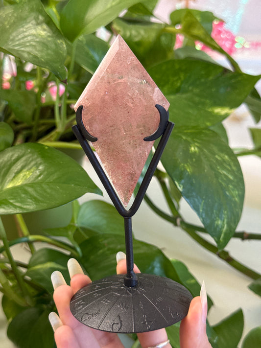 Clear Strawberry Quartz Diamond on Stand