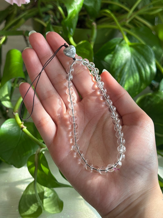 Clear Quartz and Howlite Heart Phone Charm