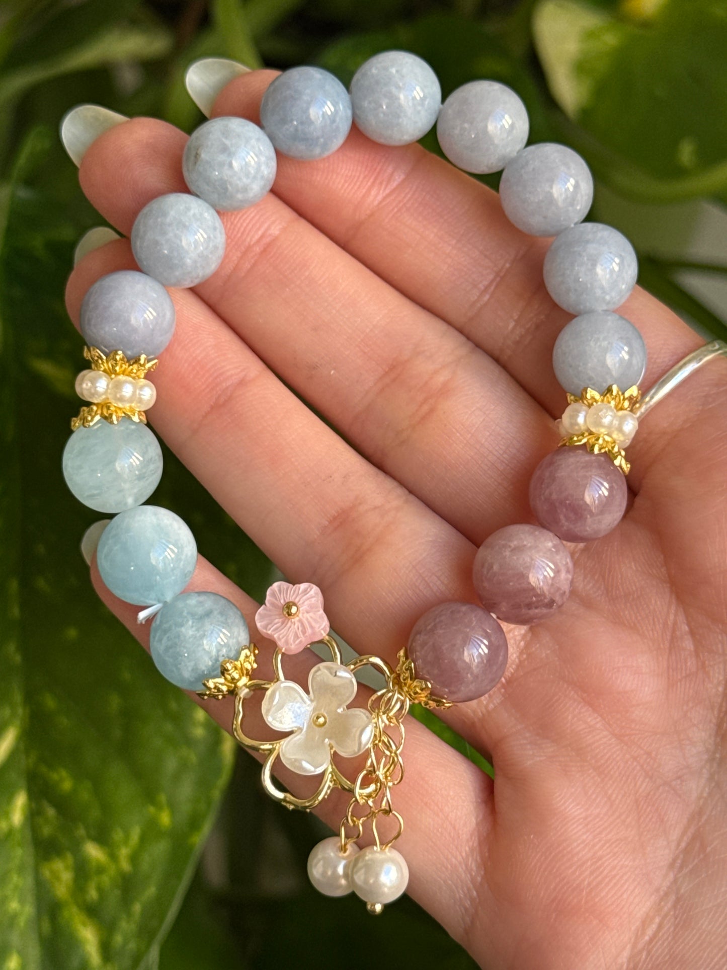 Angelite & Aquamarine & Lavender Rose Quartz Bracelet