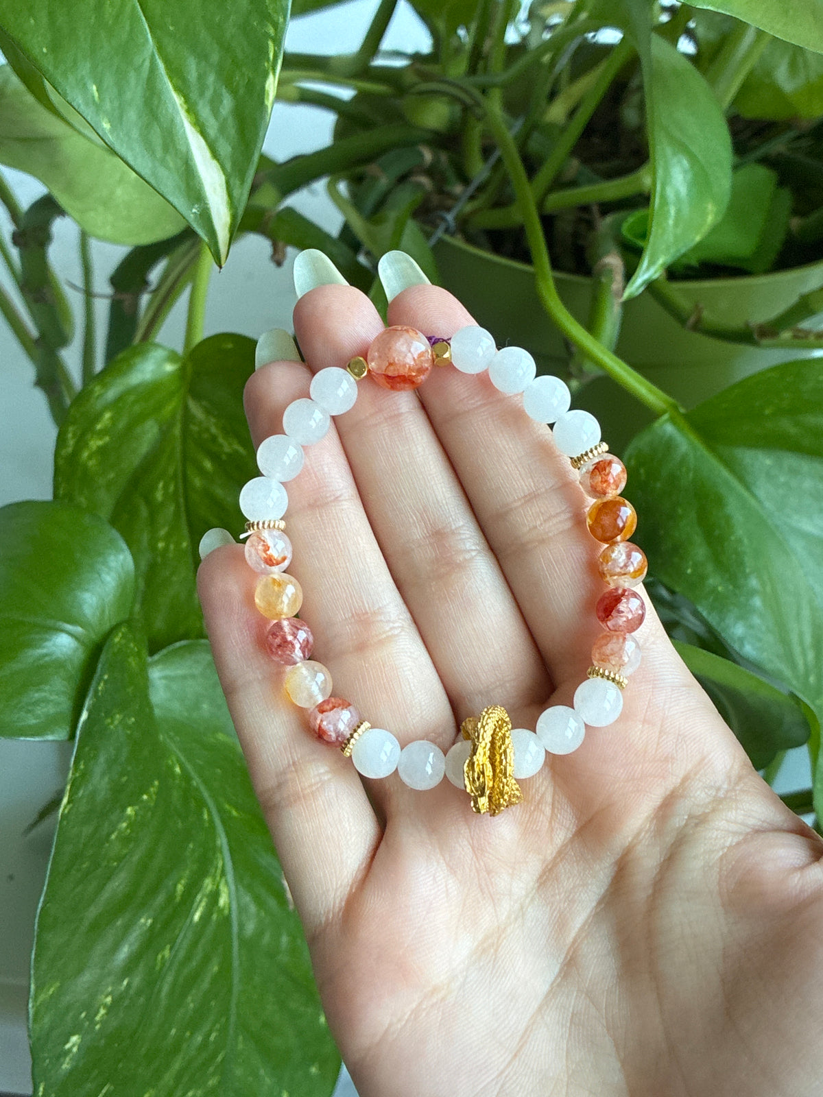 Fire Quartz & Quartz Gold Dragon Bracelet