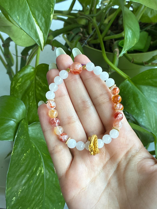 Fire Quartz & Quartz Gold Dragon Bracelet