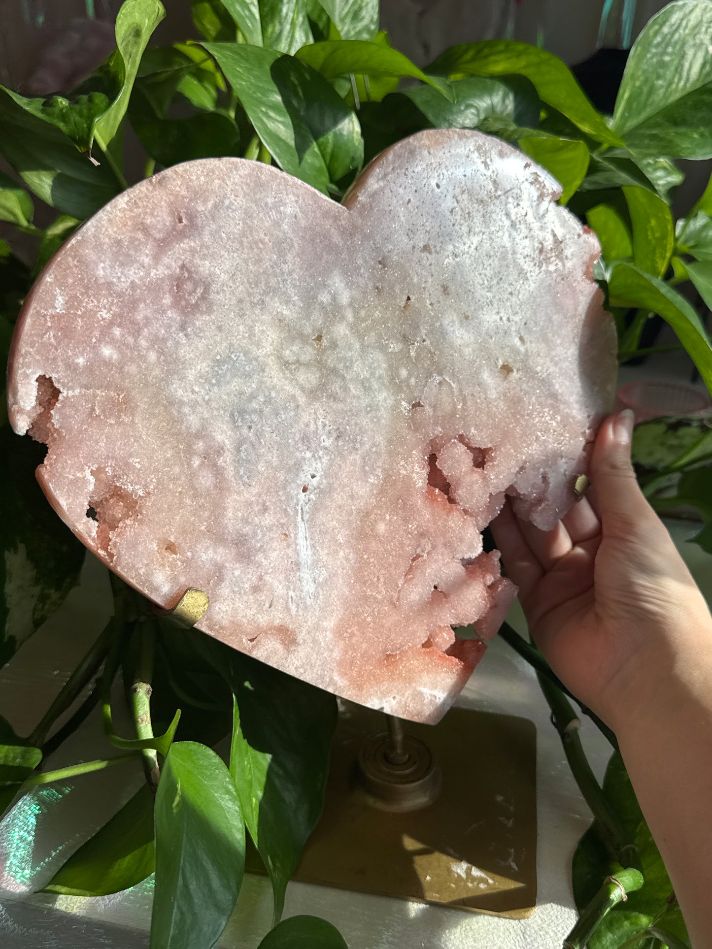 Statement XL Pink Amethyst Druzy Heart on Spinning Stand